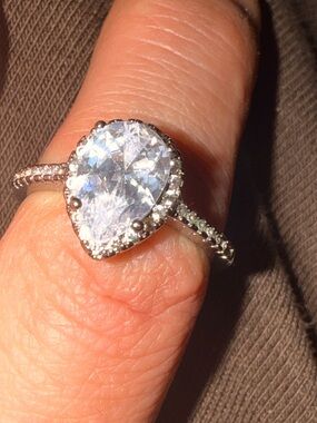 Vintage 925 Pear-Shaped Cubic Zirconia Halo Ring Size 8